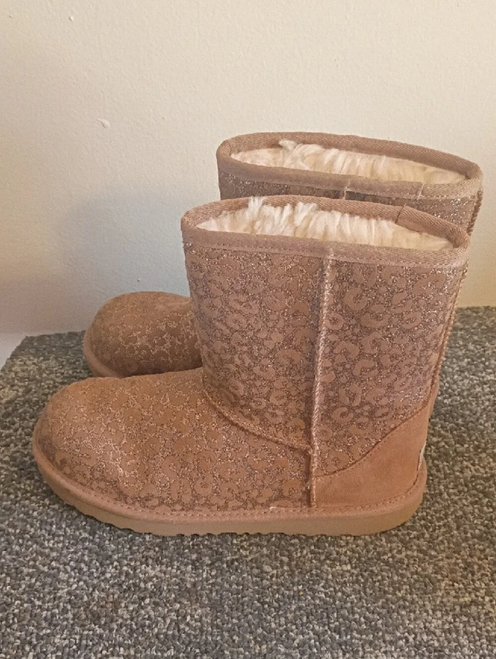 UGG Women's Glitter Leopard Pattern Cozy Winter Boots - Tan Size 5